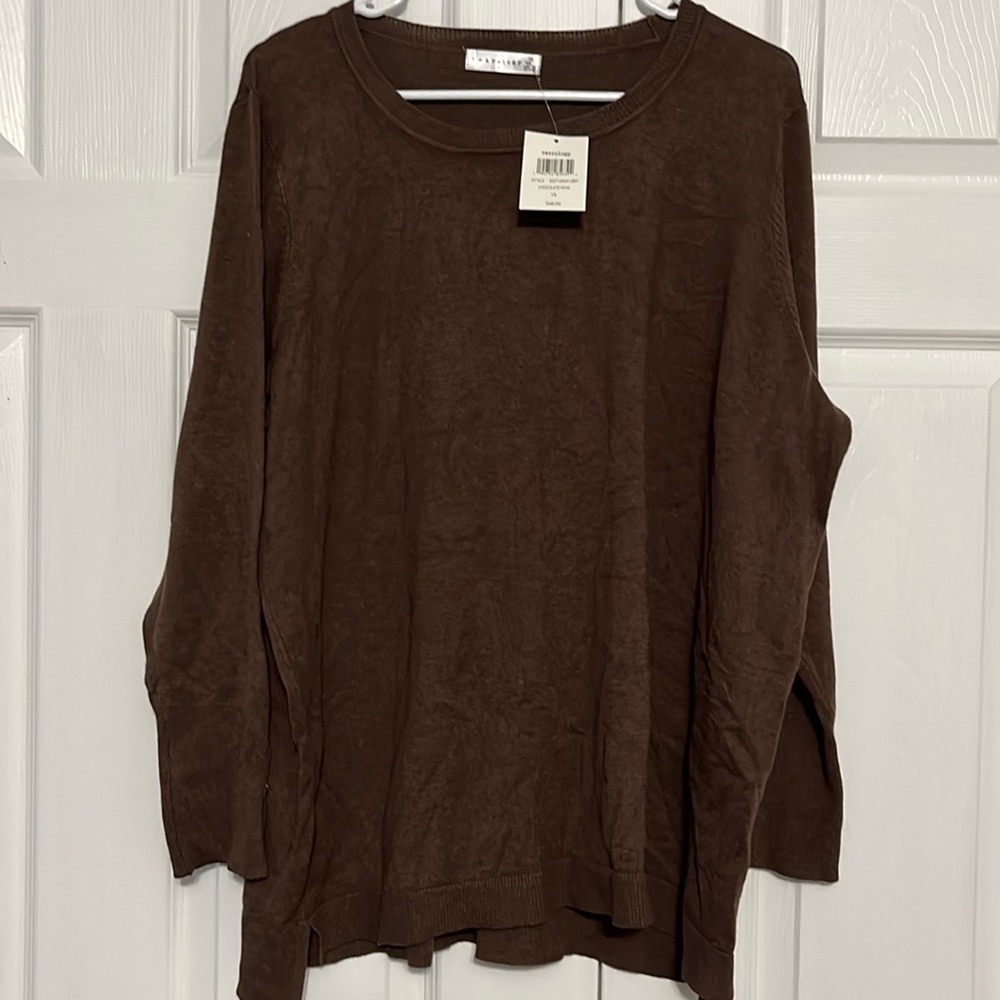 Retrology crewneck thin sweater in brown, very soft, size1X. NWT